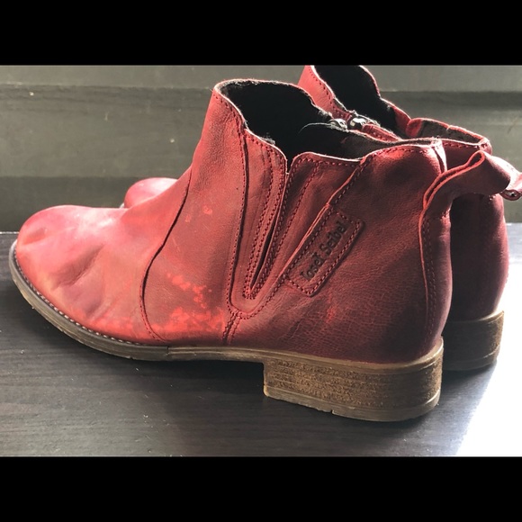 Joseph Seibel Red Cognac Leather Ankle Boots Booties Size 40/9.5 - Picture 7 of 10